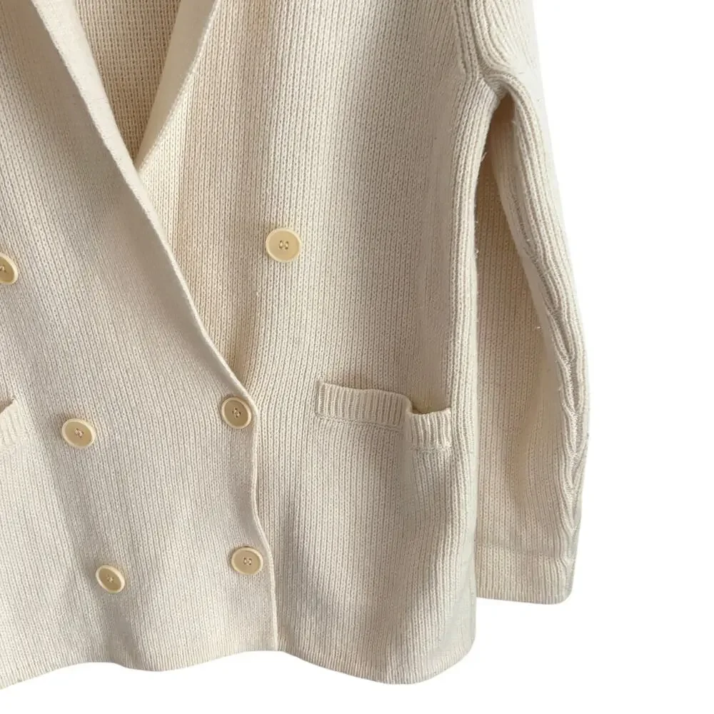 J Crew Double Breasted Sweater Blazer S White Cardi Oversized AF390 J.Crew Wool